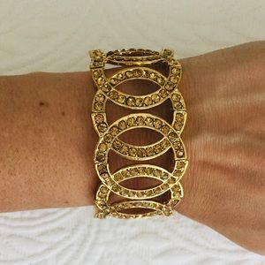 Gold Rhinestone Adjustable Party Cuff Bracelet
